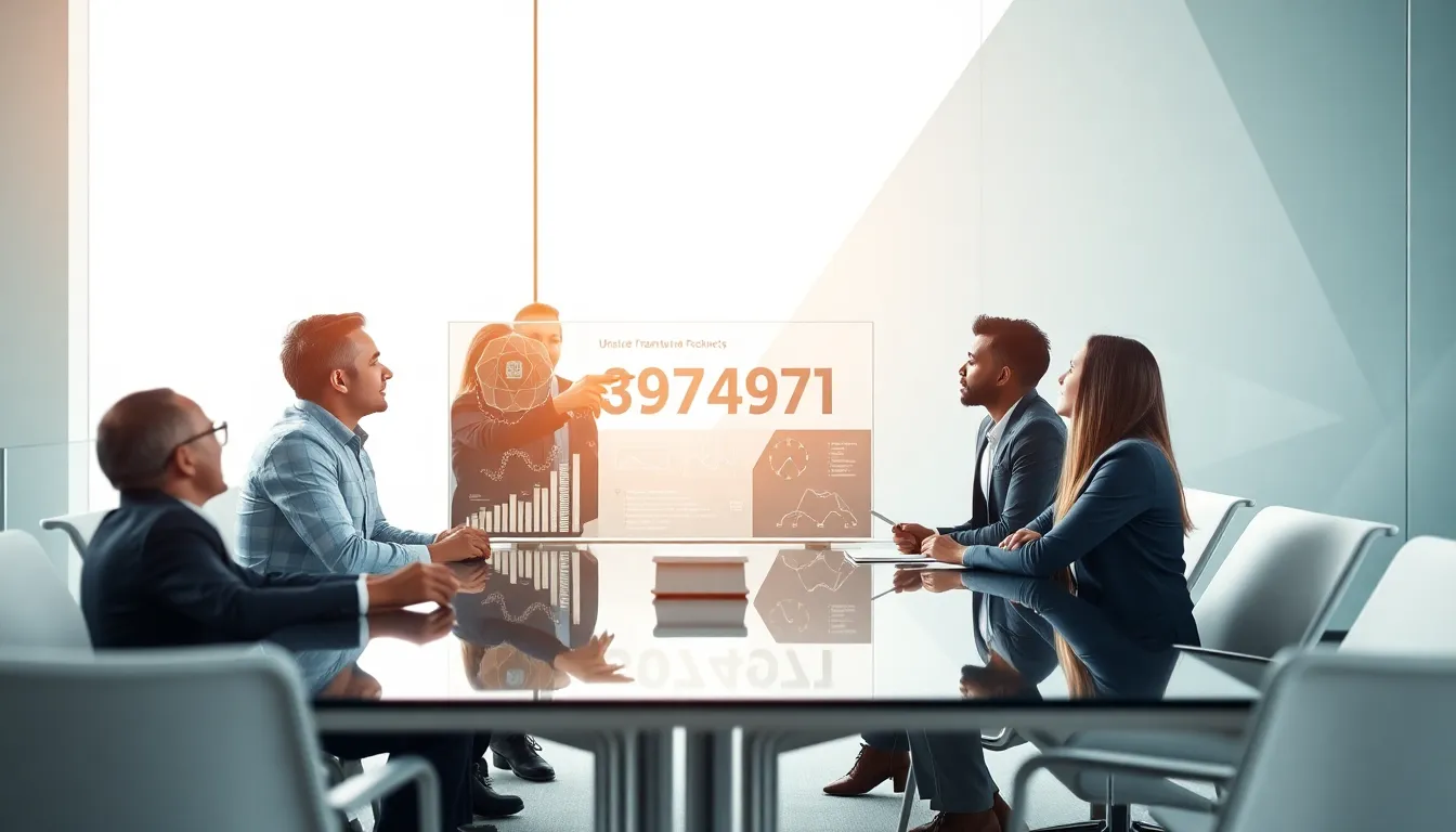 diverse professionals discussing the significance of numbers in a modern office.